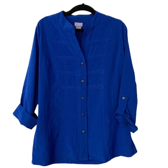 LAURA SCOTT Petites Royal Blue Mandarin Top - Picture 8 of 8